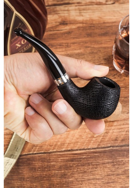 9 Mm. Metal Bilezikli Maun Eğik Sap Ahşap Pipo Seti RD31-TAKIM modelleri