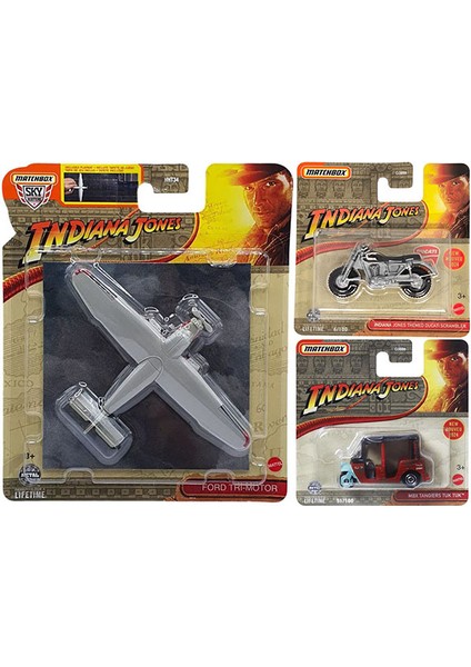 3 Araç Indiana Jones Set - Ford Tri-Motor & Ducati Scrambler & Mbx Tangiers Tuk Tuk (1/64)
