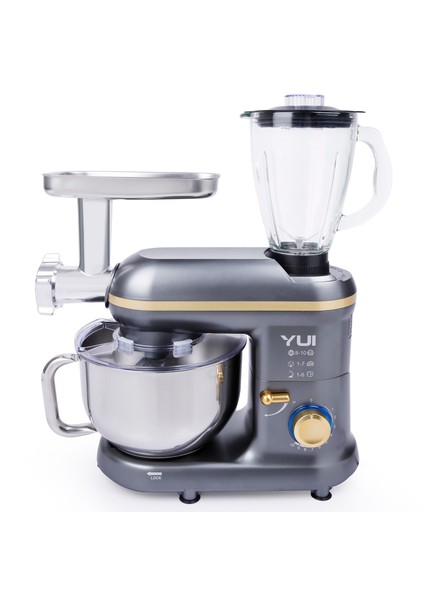 M120 Multi-Fonksiyonel 3'ü Bir Arada Stand Mikser Kıyma Setli ve Blender Özellikli Koyu Gri/gold