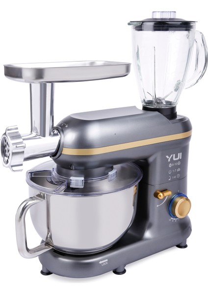 M120 Multi-Fonksiyonel 3'ü Bir Arada Stand Mikser Kıyma Setli ve Blender Özellikli Koyu Gri/gold