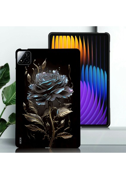 Xiaomi Pad 7 Pro / Pad 7 Desen Baskı Ince Tablet Koruyucu Kapak-Siyah Gül (Yurt Dışından)