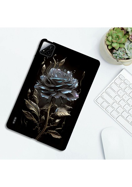 Xiaomi Pad 7 Pro / Pad 7 Desen Baskı Ince Tablet Koruyucu Kapak-Siyah Gül (Yurt Dışından)