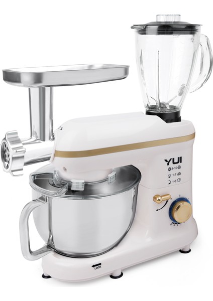 M120 Multi-Fonksiyonel 3'ü Bir Arada Stand Mikser Kıyma Setli ve Blender Özellikli Beyaz/gold