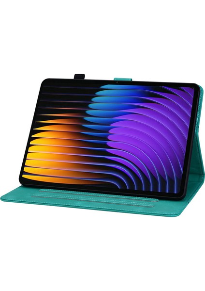 Xiaomi Pad 7 Pro / Pad 7 Kılıf Zambak Çiçeği Künye Kart Yuvaları Deri Tablet Kapağı-Yeşil (Yurt Dışından) modelleri