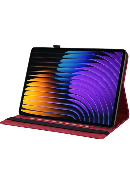 Xiaomi Pad 7 Pro / Pad 7 Kılıfı Çiçek Baskılı Pu Deri Tablet Kılıfı, Kart Yuvalı-Kırmızı (Yurt Dışından) modelleri