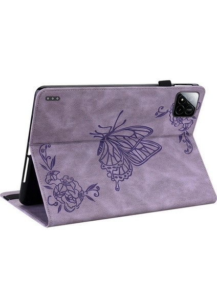 Xiaomi Pad 7 Pro / Pad 7 Kılıf Için Çiçek Baskı Pu Deri Tablet Kapağı, Kart Yuvaları Ile-Mor (Yurt Dışından) fırsatları