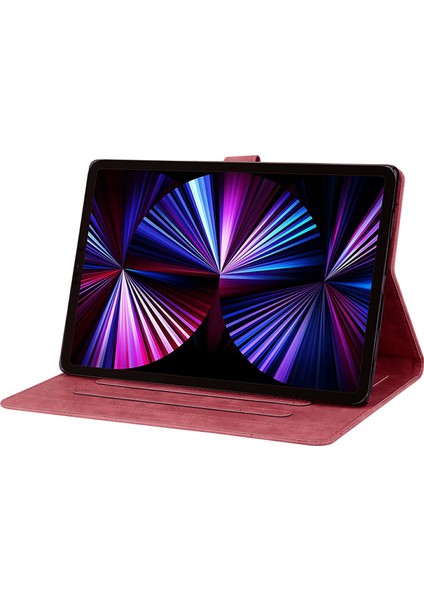 Xiaomi Pad 7 Kılıf Flip Deri Telefon Kılıfı Kiraz Çiçeği Kedi Baskılı-Kırmızı (Yurt Dışından)