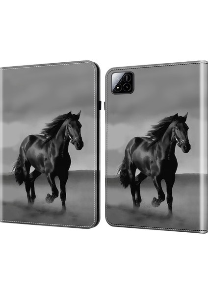 Xiaomi Pad 7/7 Pro Kılıf Flip Deri Tablet Kapak Desenli Baskılı-Siyah At (Yurt Dışından)