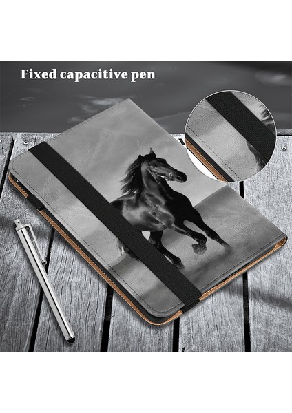 Xiaomi Pad 7/7 Pro Kılıf Flip Deri Tablet Kapak Desenli Baskılı-Siyah At (Yurt Dışından)