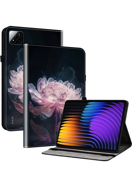 Xiaomi Pad 7 Pro / Pad 7 Desen Baskılı Kart Yuvalı Tablet Kılıfı-Mor Şakayık (Yurt Dışından)
