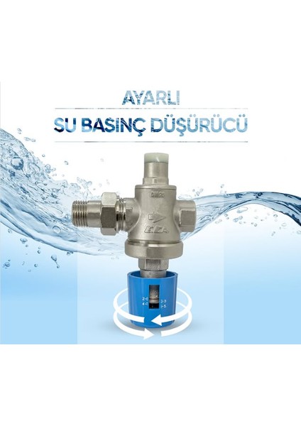 Volanlı Tip Su Basınç Düşürücü Valf 3/4" Iç Vida x Rakorlu 602111110