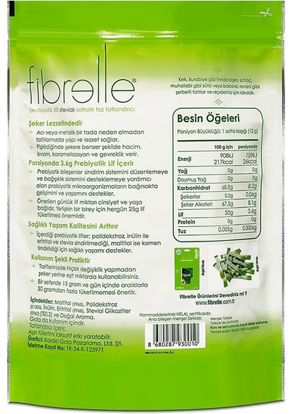 Prebiyotik Lifli Stevialı Tatlandırıcı 400 gr fiyatları