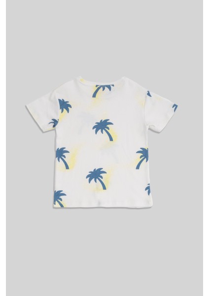 Palm Ekru Mavi Desenli Pamuklu Erkek Çocuk Tshirt fırsatları