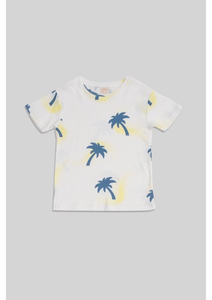 Palm Ekru Mavi Desenli Pamuklu Erkek Çocuk Tshirt indirimleri
