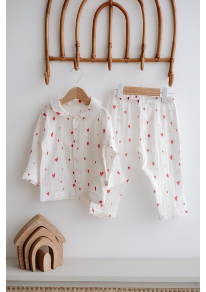 Müslin Pijama Takımı | Red Hearts