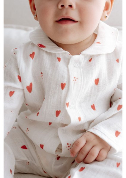 Müslin Pijama Takımı | Red Hearts
