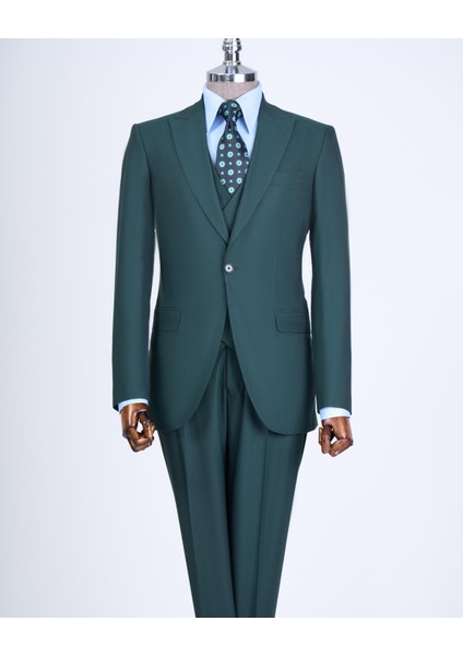 Italyan Stil Ceket Yelek Pantolon Takım Elbise Yeşil T12807 fırsatları