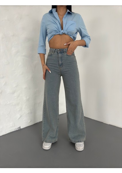 Yeşil Tint Yüksek Bel Bol Paça Jeans