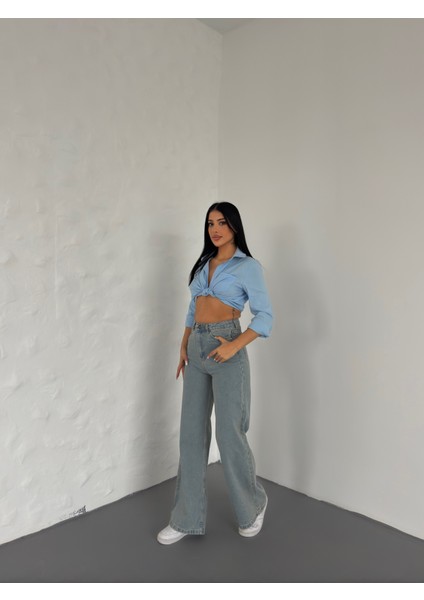 Yeşil Tint Yüksek Bel Bol Paça Jeans