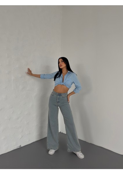 Yeşil Tint Yüksek Bel Bol Paça Jeans