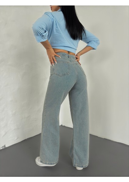 Yeşil Tint Yüksek Bel Bol Paça Jeans