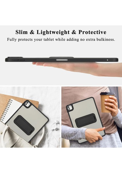 Apple iPad Pro 11 Inc 5. Nesil M4 (2024) Uyumlu Yatay Stand Olabilen Antishock Köşe ve Kamera Korumalı Arka Yüzeyi Mat Threxi Kılıf A2836 A2837 modelleri