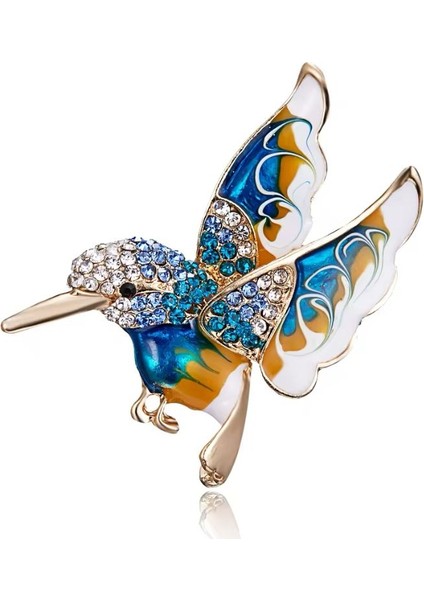 Altın Kaplamalı Zirkon Taşlı Renkli Mineli Tasarım Kuş Broş