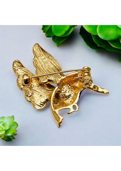 Altın Kaplamalı Zirkon Taşlı Renkli Mineli Tasarım Kuş Broş fiyatları