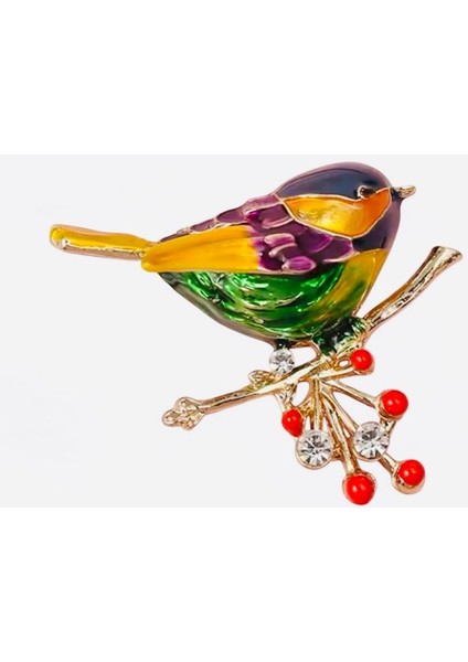 Renkli Mineli Zirkon Taşlı Altın Kaplamalı Şirin Kuş Broş
