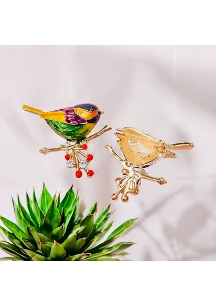 Renkli Mineli Zirkon Taşlı Altın Kaplamalı Şirin Kuş Broş fiyatları