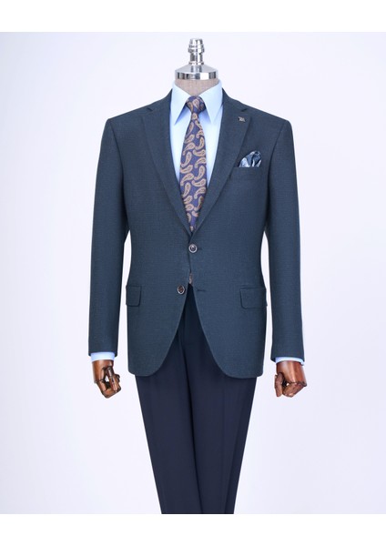 Italyan Stil Slim Fit 4 Drop Mono Yaka Erkek Tek Ceket Yeşil T13533