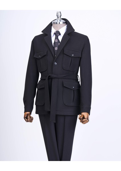 Italyan Stil Slim Fit Kaşe Spor Tek Ceket Erkek Siyah T13549