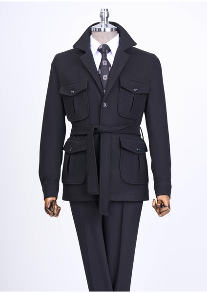 Italyan Stil Slim Fit Kaşe Spor Tek Ceket Erkek Siyah T13549