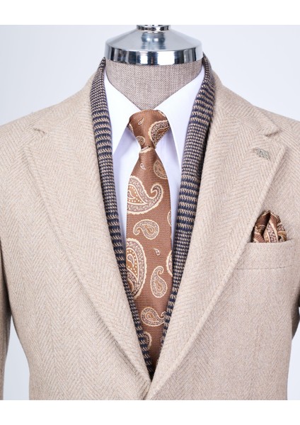 Italyan Stil Slim Fit Mono Yaka Erkek Tek Ceket Bej T13580 fiyatları