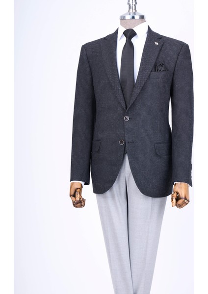 Italyan Stil Slim Fit 4 Drop Mono Yaka Erkek Tek Ceket Antrasit T13536