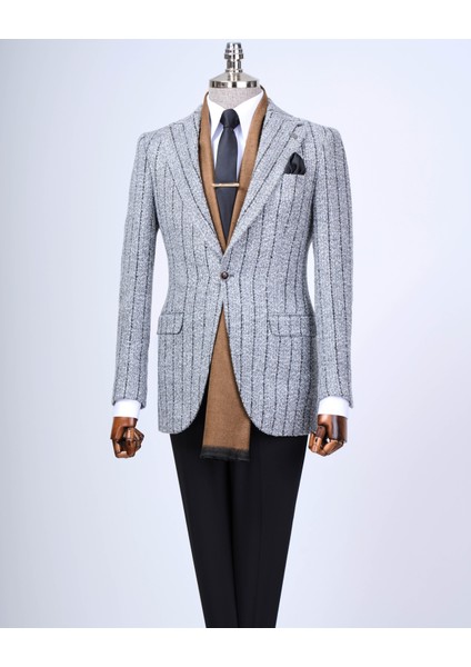 Italyan Stil Slim Fit Mono Yaka Erkek Tek Ceket Gri T13593