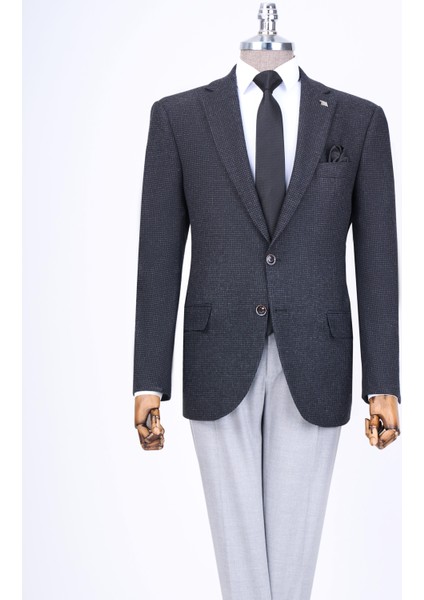 Italyan Stil Slim Fit 4 Drop Mono Yaka Erkek Tek Ceket Antrasit T13536