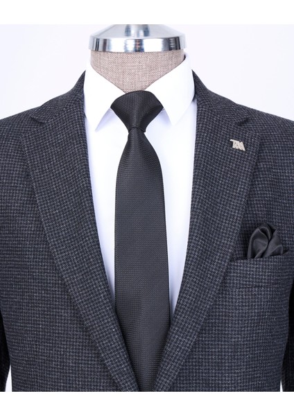 Italyan Stil Slim Fit 4 Drop Mono Yaka Erkek Tek Ceket Antrasit T13536