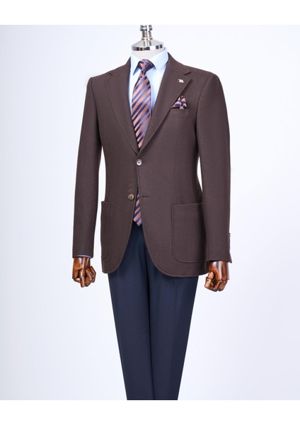 Italyan Stil Slim Fit Mono Yaka Erkek Tek Ceket Kahverengi T13578