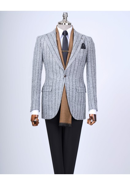 Italyan Stil Slim Fit Mono Yaka Erkek Tek Ceket Gri T13593