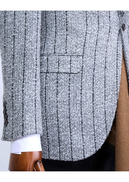 Italyan Stil Slim Fit Mono Yaka Erkek Tek Ceket Gri T13593