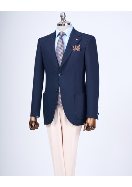 Italyan Stil Slim Fit Mono Yaka Erkek Tek Ceket Lacivert T13577