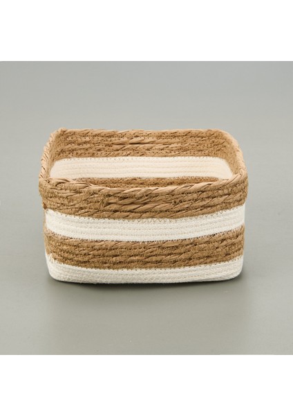 Living Boho Style Kağıt Ip Sepet - Bej / Beyaz - 22X22X12 cm