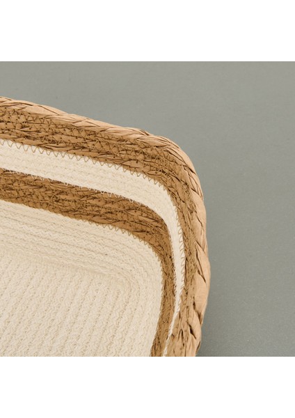 Living Boho Style Kağıt Ip Sepet - Bej / Beyaz - 22X22X12 cm