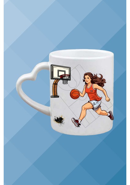 Basketboll Temalı Kadın Oyuncu Baskılı Kalpli Kulp Kupa Bardak Çay Kahve Fincanı fiyatları