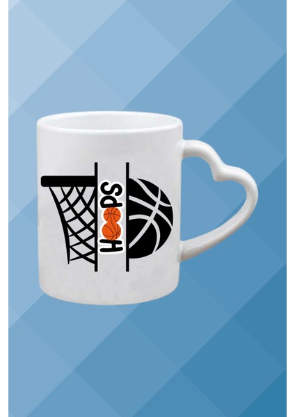Basketboll Temalı Basket Sever Kalpli Kulp Kupa Bardak Çay Kahve Fincanı