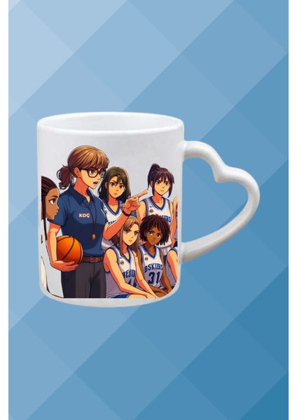 Basketboll Temalı Basket Koçu Coach Kalpli Kulp Kupa Bardak Çay Kahve Fincanı