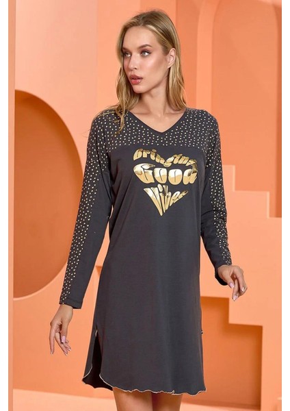 25008 Kadın Uzun Kollu Gecelik-Antrasit fiyatları