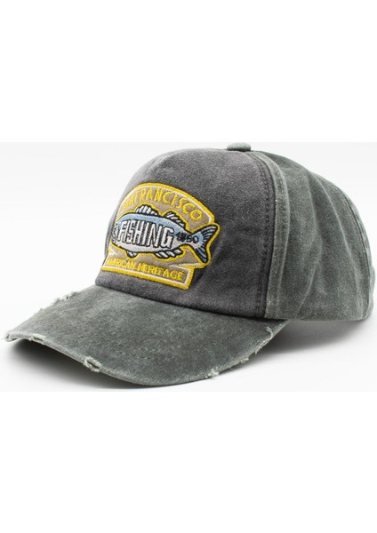 Vintage Eskitme Balık Logolu Denim Şapka | San Francisco Trucker Kep