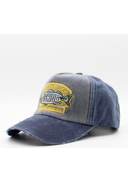 Vintage Eskitme Balık Logolu Denim Şapka | San Francisco Trucker Kep